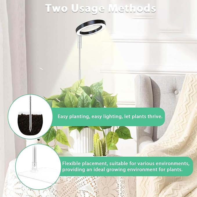 yadoker Plant Grow Light, LED Growing Light with Base Full Spectrum for Indoor Plants,Height Adjustable, Automatic Timer, 5V Low Safe Voltage,Idea for Small Plant Ligh