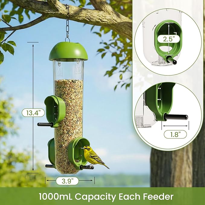 LONA Bird Feeders for Outdoors 2 Pack, Tube Bird Feeder Weatherproof with Multiple Hanging Methods, Wild Bird Feeding Silo for Outside, 3 Port