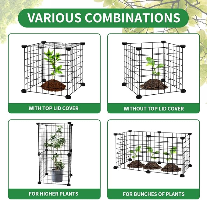 DYAUS 4 Packs Plant Protectors from Animals, Plant Cages for Outdoor Plants, 20Pcs 12"x12" Metal Plant Covers from Animals, Heavy Duty Chicken Wire Cloche, Garden Cloches to Keep Animals Out