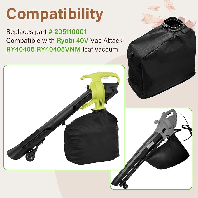 Leaf Bag Replacement Compatible with Ryobi Vacuum - RY40405 RY40405VNM 40V Vac Attack Leaf Blower Vacuum Mulcher, Replaces for Ryobi Part # 205110001