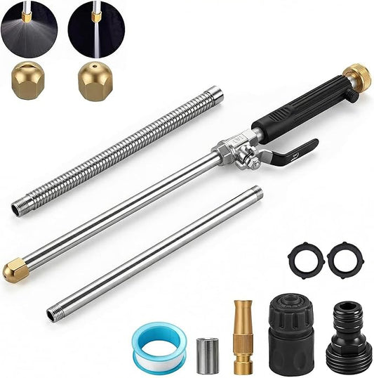 Hydro Jet High Pressure Power Washer-high pressure cleaning tool Extra Long Extendable Wand,Flexible Water Hose Universal Nozzle,Gutter Patio Car Pet Window Cleaning tool black