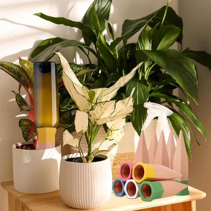 Jovitec 10 Pieces Terracotta Plant Watering Stakes Self Watering Spikes Automatic Plant Waterers Devices for Indoor Outdoor Home and Office Plants (Multi Color)