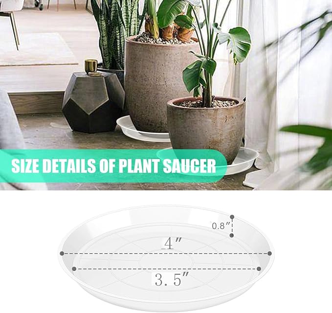 OUPSAUI 4 Pack Clear Plant Saucer 4 6 8 10 12 14 16 18 20 22 Inch Plant Trays for Pots, Plastic Extra Large Planter Saucers for Outdoors Indoors, Drip Catcher Water Tray for Plants (4 Inch)