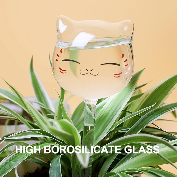 KiKiHeim Plant Watering Globes Self Watering Planter Insert Glass Spikes, Hand Blown Clear Automatic Water Bulbs for Outdoor&Indoor Plants, 6.4oz/190ml Capacity, 3 Cats