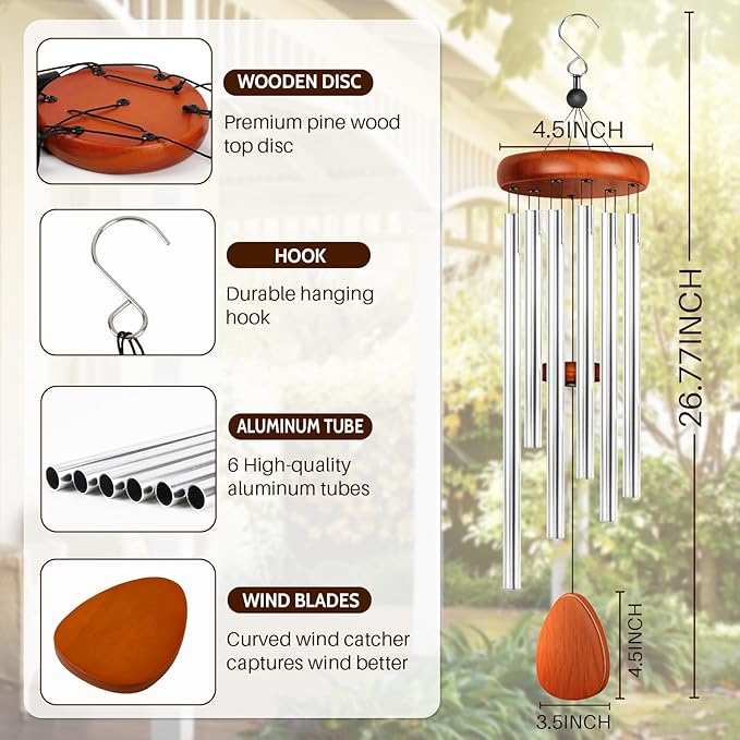 Wind Chimes for Outside, Fathers Day Dad Gifts for Men & Gifts for Women, Mom, Grandma, Deep Tone Soothing Melodic Chimes, Memorial & Sympathy Wind Chimes, Suitable for Garden, Porch & Patio Decor