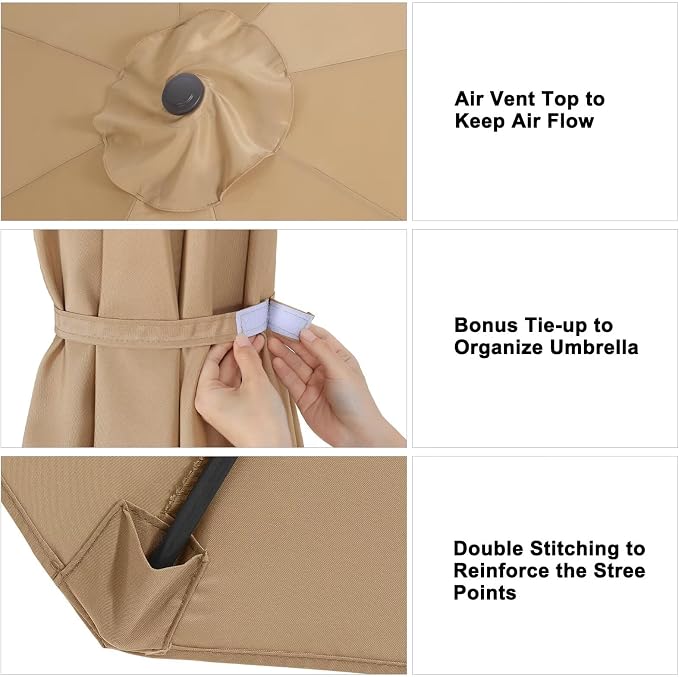 ABCCANOPY 9ft Outdoor Umbrella Replacement Top Suit 8 Ribs (Khaki)