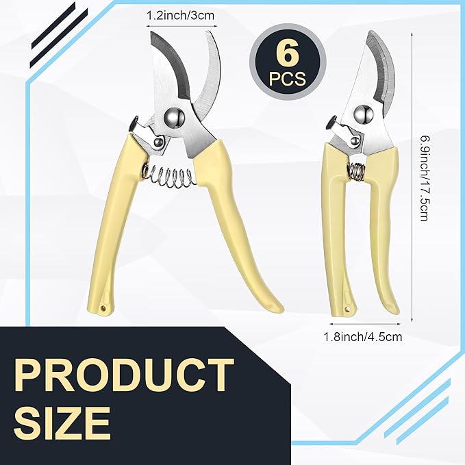 Chumia 6 Pcs Garden Pruning Shears Flower Scissors Handheld Heavy Duty Garden Shears Stainless Steel Clippers for Cutting Flowers, Tree Trimming, Gardening Gifts(Beige)