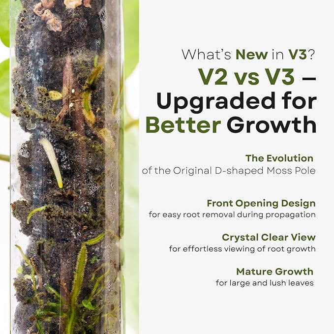 THICCLY V3 GrowPole Large 10 Pcs - Front Opening Plastic Moss Poles for Climbing Plants, D-Shaped Moss Pole for Monstera Plant Support Plant Climbing Pole, Plastic Plant Pole Support for Philodendron