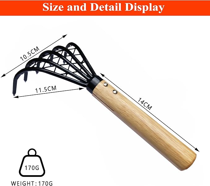 Garden Rake 5-Claw Landscape Dethatcher Thatching Beach Combing Rake for Digging Clam Shell Defoliation Hoe Garden Tool for Loosen The Soil (Brown)