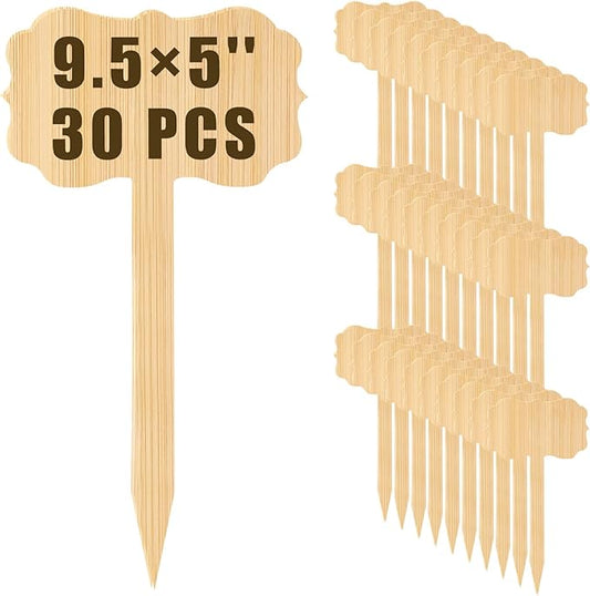 Hicarer 30 Pcs 9.4" x 5" Extra Large Bamboo Garden Markers, Retro Style Natural Wood T-Type Large Plant Labels for Herbs, Flowers & Vegetables – Easy to Read Full-Size Tags for Garden Outdoor