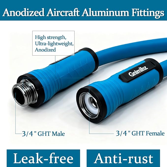 Garden Hose 5/8 in x 100 ft, Made of TPE (BetterThan PVC/Hybrid Polymer), Lightweight yet Durable Water Hose with Ergonomic Grip, Drinking Water Safe Material, All-Weather, 3/4" GHT Fittings
