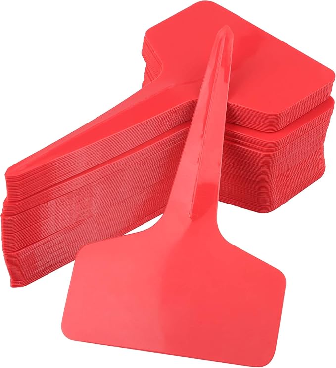 KINGLAKE Red Plant Labels,100 Pcs 6 x10cm Plastic Plant T-Type Tags Nursery Garden Labels