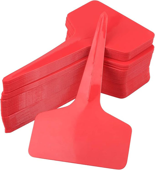 KINGLAKE Red Plant Labels,100 Pcs 6 x10cm Plastic Plant T-Type Tags Nursery Garden Labels