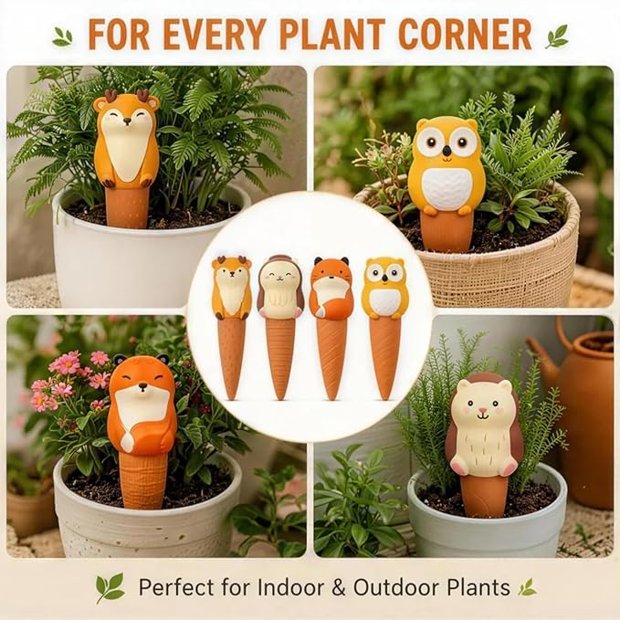 Terracotta Watering Spikes, Self Watering Globes Cute Animal Design Plant Waterers, Automatic Irrigation Stakes for Indoor & Outdoor Plants