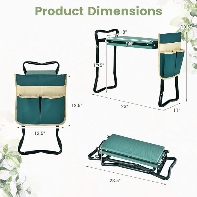 IRONMAX Garden Kneeler and Seat, Heavy Duty Foldable Gardening Bench Stool w/Soft Foam Pad & Tool Storage Bag for Kneeling & Sitting, Gardening Gifts for Women Men