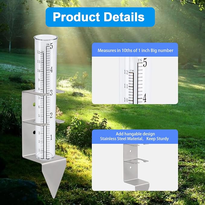 5" Capacity Rain Gauge Outdoors Best Rated,Rain Gauge Small Freeze Proof Plastic Rain Gauge for Yard Garden