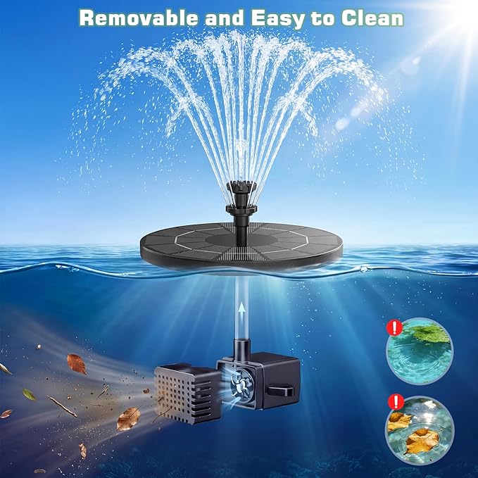 AISITIN Solar Fountain with 3.5 W Solar Panel, Solar Fountain for Bird Bath 1500 mAh Battery - 6 Effects for Pool, Fish Pond, Bird Bath, Garden