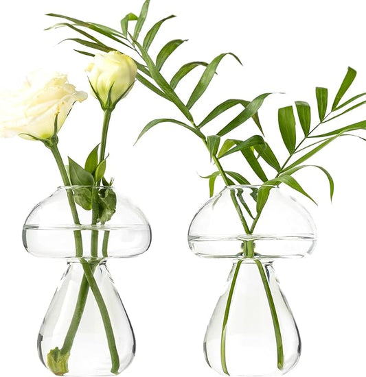Mushroom Glass Planter, Plant Propagation Station, Cute Mushroom Vase, Clear Glass Terrarium Jar Propagation Vase for Indoor Plants Home Decor, Gifts for Plant Lovers (2)