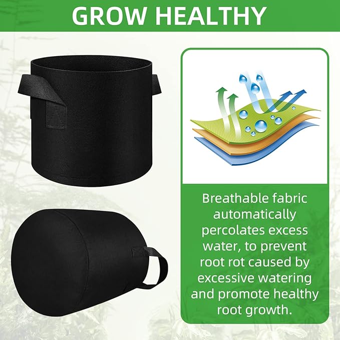 LITLANDSTAR 50 Pack 3 Gallon Plant Grow Bags, Breathable Felt Non-Woven Aeration Fabric Plant Grow Pots, Garden Planting Containers for Nursery Vegetable Flower Grow Bags with Handles (9.8x8.7nch)
