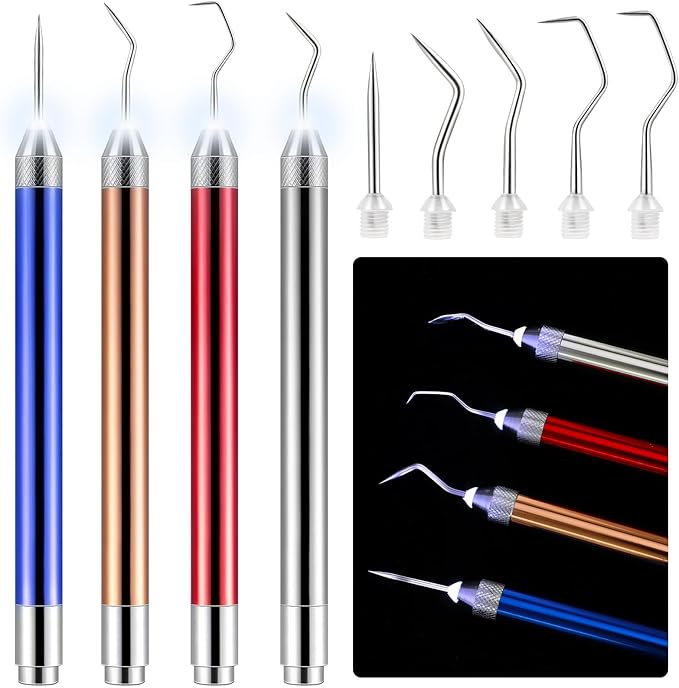 4 Pcs LED Weeding Tools for Vinyl with Light Weeding Tool with 5 Different Hooks Lighted Pin Pen Tool for Removing Iron on Tiny Vinyl Paper Crafting Silhouettes DIY(Colorful)