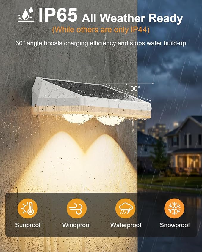 Solar Fence Lights Outdoor ,3000/4500/6000K 13 Mode, 8 Pack Fence Lights Solar Powered with Ultra-Bright Lens IP65 Waterproof,Solar Wall Light for Backyard/Step/Patio/Deck/Stair/Railings(White)