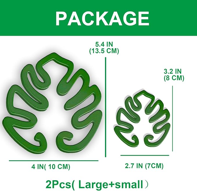 2PACKS Unique & Aesthetic Monstera Leaf Shape Grapple Plant Support, Grappler Rings, Plant Support Monstera with Ties, Keeps Plants Tame & Growing Vertical (Green)