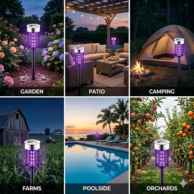 4 Pack Upgraded Solar Bug Zapper Outdoor Waterproof Mosquito Repellent Outdoor Patio Mosquito Trap & Killer for Moths, Gnats, Flies, Small Flying Insect, Solar Powered Fly Zapper for Backyard, Garden