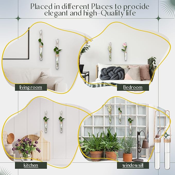 Baderke 6 Pack Plastic Hanging Propagation Vases Wall Planters Hanging Plant Propagation Station Flower Vase for Hydroponic Office Garden Flower Decor Lover Gift (Natural Color)