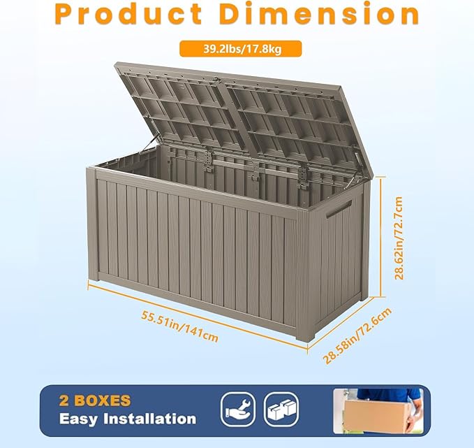 200 Gallon Outdoor Deck Box, Lockable Waterproof Outdoor Storage Boxes For Garden Tools,Indoor Cushions,Accessories Outside Storage Resin Weatherproof Container, Gray
