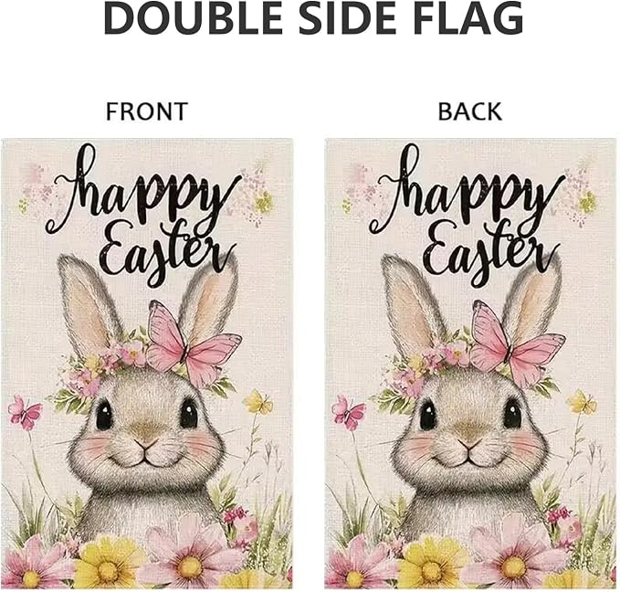 Easter Garden Flag 12x18 Double Sided, Small Burlap Holiday Farmhouse Bunny Garden Flags Easter Outdoor Decorations Yard Flag for Outside Lawn Porch Garden Decor