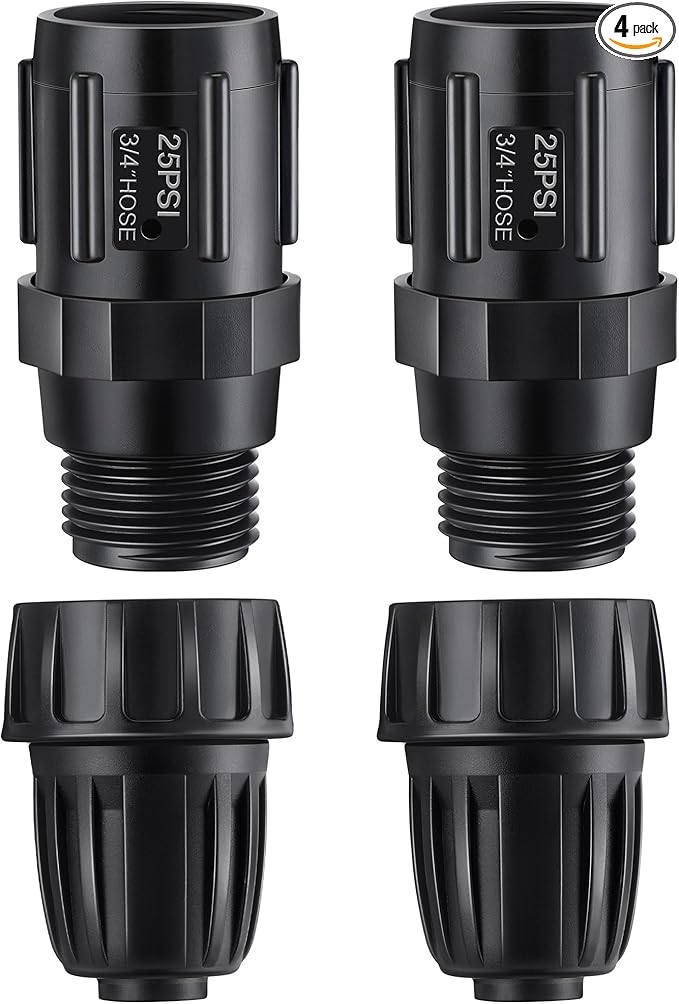 4 Pcs 25 PSI Drip Irrigation Pressure Regulator Faucet Adapter Kit, 2Pcs 3/4" FHT x 3/4'' MHT Pressure Regulator, 2Pcs 1/2 Inch Tubing Adapter for Drip Irrigation System
