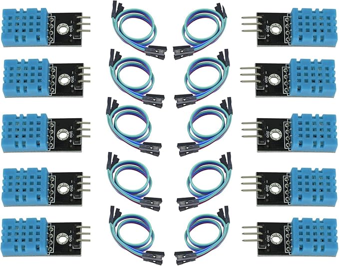 10 packs DHT11 Humidity Sensor Module, Digital Temperature and Humidity Sensor with Cables for DIY Electronics Projects, 3.3V-5.5V, Measures 20-90% RH and 0-50°C