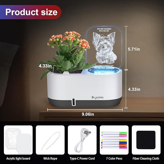 Planter with LED Note Board & 7 Colors Pen, Led Acrylic Message Board with Planter,Dog Board Night Light with Planting Pot for Mother's Day/Children's Day Gifts(No Plant)
