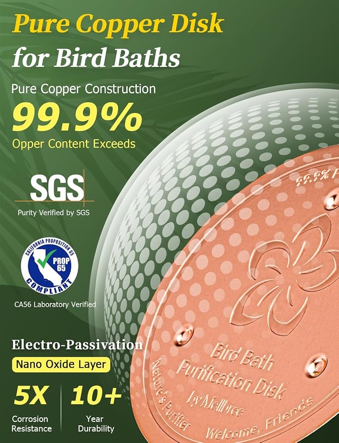 Mellbree Bird Bath Copper Disk, 0.6mm 99.99% Pure Copper Flower-Style for Natural All-Weather Water Care, for Most Outdoor Birdbaths, Bowls, Heaters & Solar Units (Flower)