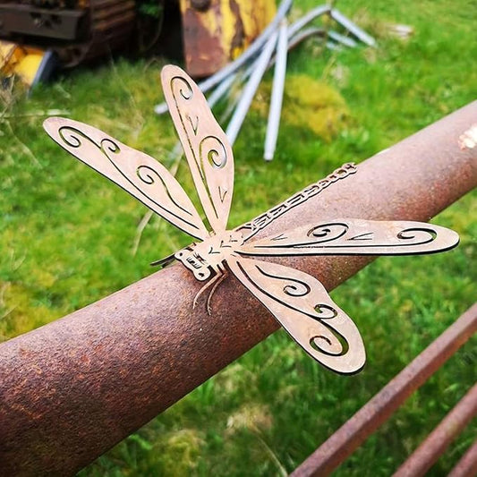 2 Pack Rusty Dragonfly Garden Decor, Metal Dragonfly Outdoor Yard Decor, Colorable Dragonflies Outdoor Statues Ornaments - Garden Sculptures and Yard Art, Fence Decorations Outdoor