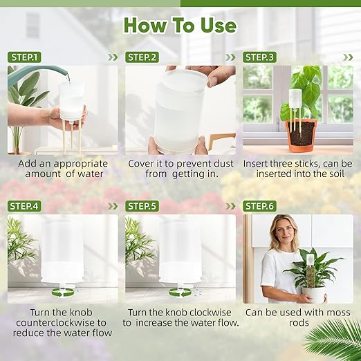 3 Pack Adjustable Moss Pole Watering Dripper,Self Watering Planter Insert with Flow Control, Automatic Watering Planter Insert Top Fill Plants Watering Devices System