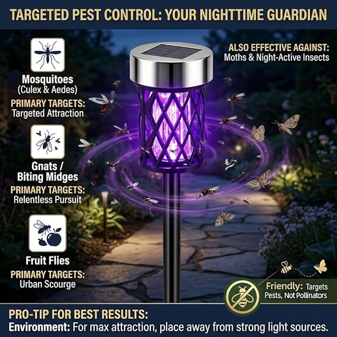 4 Pack Solar Bug Zapper Outdoor Waterproof Mosquito Repellent Outdoor Patio Mosquito Trap & Killer for Moths, Gnats, Flies, Small Flying Insect, Solar Powered Fly Zapper for Garden, Patio, Backyard