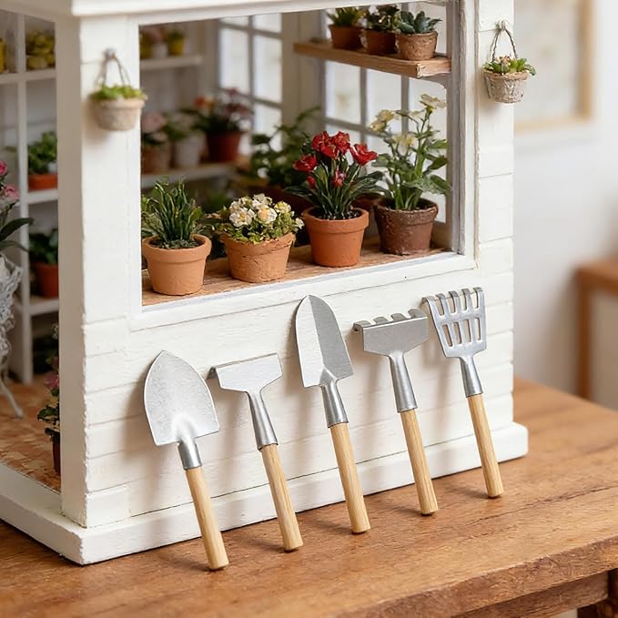 10-Pack Miniature Garden Tool Set, 3-Inch Mini Shovel Fairy Garden Accessories, Rustic Metal & Wood Tiny Tools for Dollhouse, Terrarium, Planter Decor, Zen Set