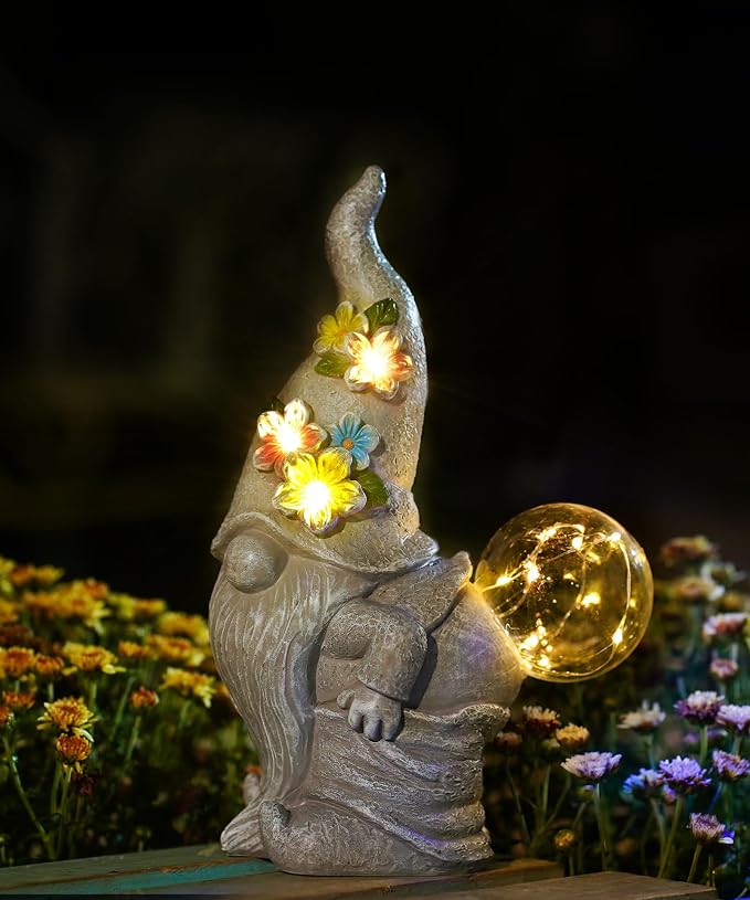Qeeman Garden Decor Gnome Blow Bubbles: Outdoor Decorations Yard Art Statues for Patio Balcony Lawn Figurine - Gifts for Mom Grandma