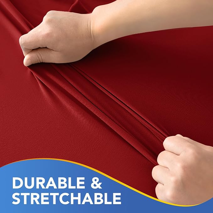Fitted Tablecloth for 8 Foot Rectangle Tables-4 Pack Red Elastic Outdoor Picnic Table Cover-Spandex Stretch Christmas Table Cloths 8ft for Camping Dining Room Patio Kitchen Banquet Party