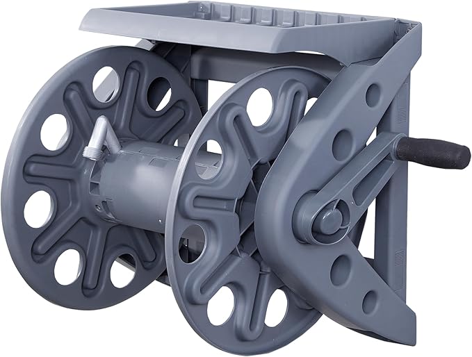 Liberty Garden Products Basics 512 Wall Mounted Hose Reel with Shelf Gray