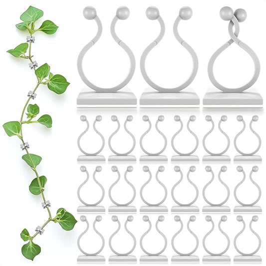 100Pcs Clear Plant Clips for Climbing Plants Indoor - White & Flexible Climbing Plant Wall Clips for Vines Organize - Universal Size Vine Clip Set with Sticky Mount, Easy Installation & Strong Grip