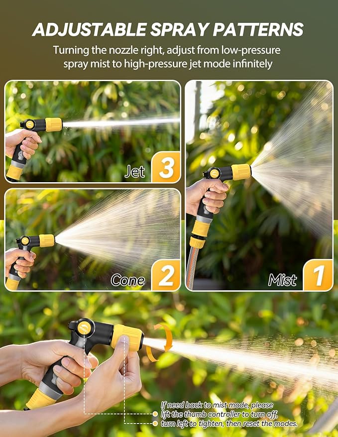 VOXON Garden Hose Nozzle Heavy Duty Metal - High Pressure Water Hose Nozzle Sprayer with Thumb Flow Control, Adjustable Spray Patterns for Outdoor Plants/Lawn Watering, Car Washing, and Pet Showering
