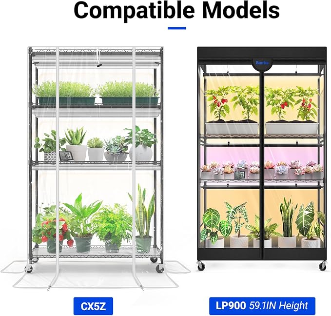 Barrina Indoor Greenhouse Tent, 36.2 × 14.2 ×67IN, High-Clarity, Zippered EVA Plant Stand Cover, 2 Ventilation Windows, Specifically Designed to Fit Barrina CX5Z/LP900 59.1IN Height Plant Stand