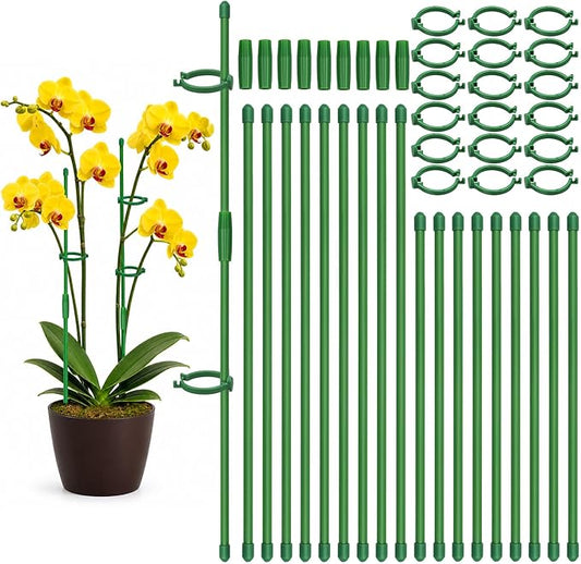 20 Pcs Plant Support Stakes, Indoor Plant Stakes Adjustable Length, Garden Sticks for Indoor Outdoor Plants, Plant Poles with with Rings Clip for Potted Plants Tomato Monstera Orchid