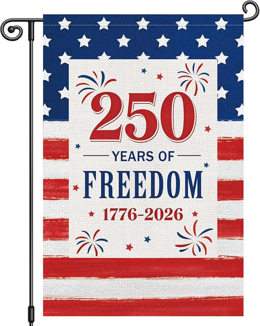 Louise Maelys 250th Anniversary Garden Flag 12x18 Inch, 250 Years American Patriotic USA Yard Banner Sign Double Sided, Commemorative Home 4th of July Outside Outdoor Decor