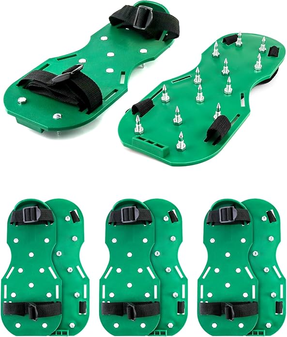 QWORK Gunite Spiked Shoes With 3/4” Short Spikes Perfect For Epoxy Floor, Overlays, Cover Installation, Green Color (Pair)