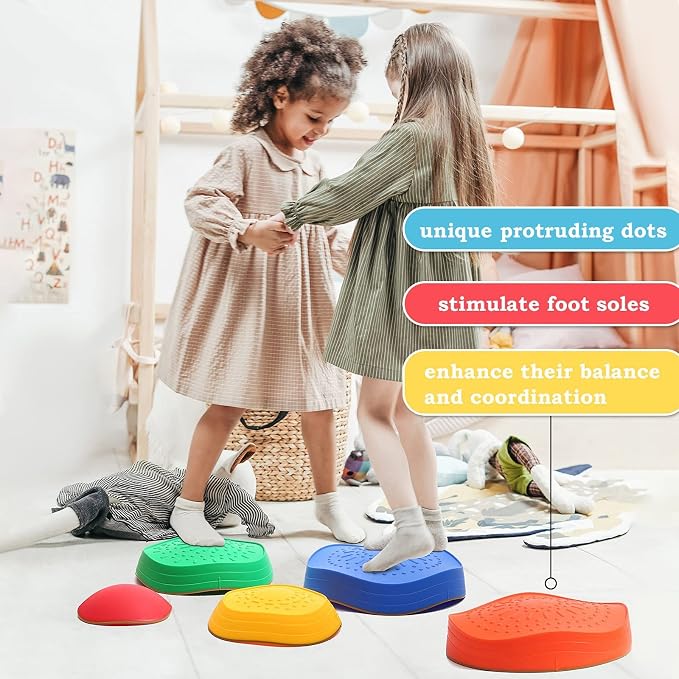makarci Balance stepping stones for kids, non-slip toddlers sensory toys outdoor or indoor play, promoting motor skills and confidence, Obstacle Course Coordination Toys for children age 3 4 5 6 7+