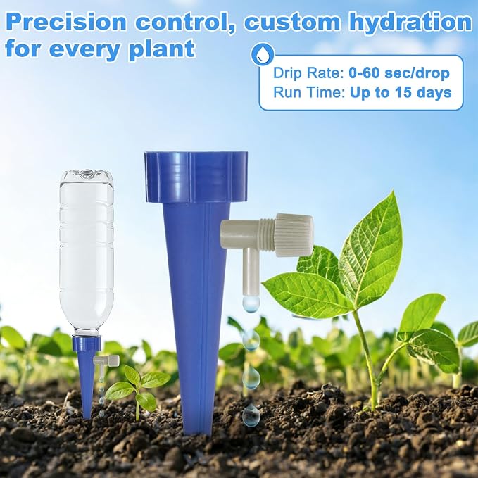 M METERXITY 8-Pack Self Watering Spikes for Plants, 4.3 Inch Plastic Plant Watering Devices with 8 Regulator for Indoor/Outdoor Pots, Garden Water Planter System [Dark Blue]