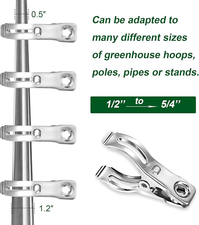 60 Pcs Row Cover Clips, Garden Clamps for Netting, Greenhouse Clamps Made of Stainless Steel, Have a Strong Grip of Greenhouse Clips, For 1/2'', 3/4'', 1'' Garden Hoops or Pvc